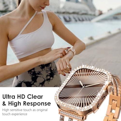 Surace Bling Apple Watch Case with Screen Protector Compatible with Apple Watch Series 11 Series 10 42mm, Crystal Diamond Overall Protective Case Face Cover Bumper 42mm, Rose Gold — view 5