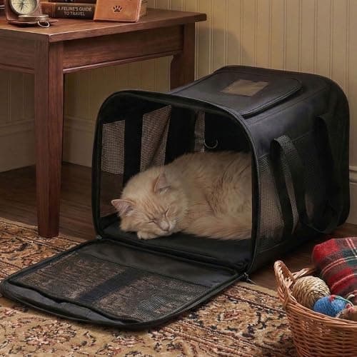 Conlun Cat Carrier Airline Approved, Soft-Sided Dog Carrier with Inner Safety Leash, Pet Transport Carrier for Small-Medium Cats Puppies up to 15 Lbs, Collapsible Travel Kitten Carrier Bag -Black M — view 4