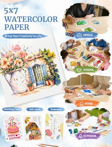 84 Sheets Watercolor Paper 5x7, 110 LB/230 GSM Water Color Paper 5 x 7, Cold Press Watercolor Paper Bulk, 5x7 Watercolor Paper Pad for Kids Adults, Art Paper for Painting, Sketching, Acrylic, Gouache — view 6