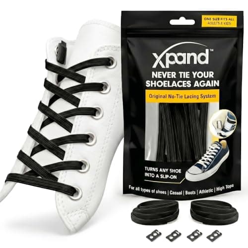 Xpand No Tie Elastic Shoe Laces. 1 Size Fits All for Adults & Kids | Stretch Laces for Sneakers, Runners & High Top Shoes - Black, 52-inches