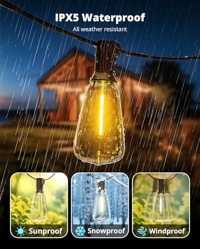 VIPAR Outdoor String Lights 30FT LED Patio Lights Waterproof with 14 Shatterproof ST38 Edison Bulbs Outside Hanging Light Dimmable Connectable for Porch, Deck, Garden, Backyard, Balcony, Decor, 2700K — view 5