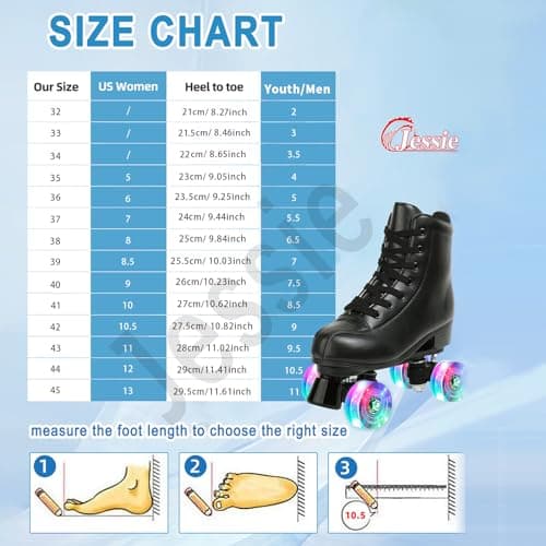 Jessie Leather Roller Skates - Adjustable Four-Wheel Premium Skates for Women, Men, Boys & Girls (Flash Wheel, Women's 8/ Men's 6.5) — view 4