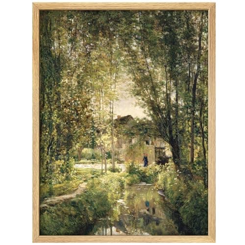 SIGNWIN Framed Canvas Print Wall Art Emerald Green Summer Village House Nature Wilderness Modern Art Decorative Contemporary for Living Room, Bedroom, Office - 16"x24" NATURAL