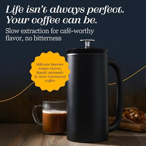 ESPRO Pro P7 French Press Stainless Steel 304 – Patented Double Walled Micro-Filter Insulated French Press Coffee Maker, Grit-Free Brew - Heat Resistant BPA Free - Matte Black - 18oz — view 6