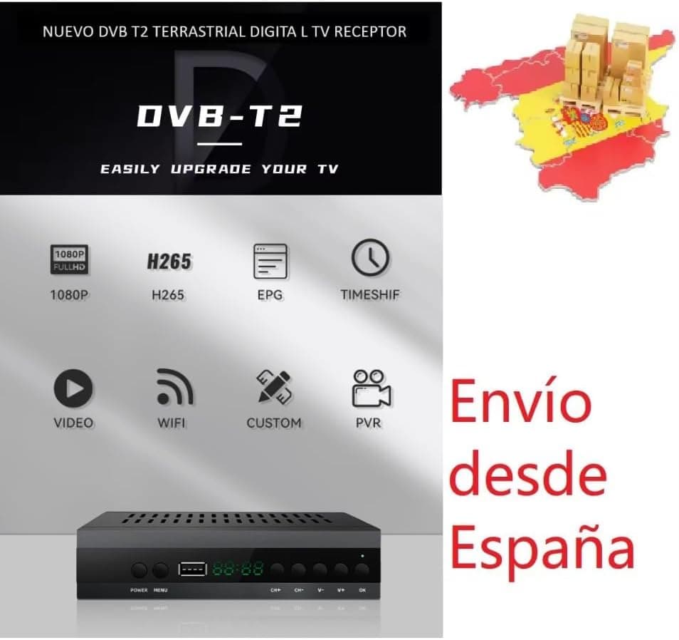 2025 Nuevo Español TDT Decodificador TV DVB-T T2 H265 HEVC FTA Full HD PVR, USB, HDMI, SCART, Sintonizador de TV Digital Terr
