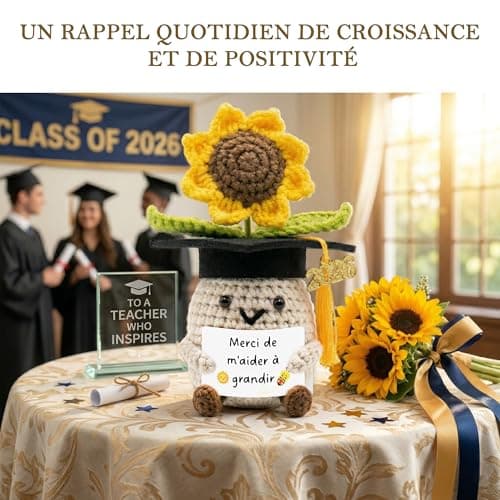 Cadeau Professeur en Français, Poupée Tournesol Tricoté avec Carte, Cadeau Enseignante & Éducatrice, Cadeaux de Remerciement Pour Professeur de Français — view 3