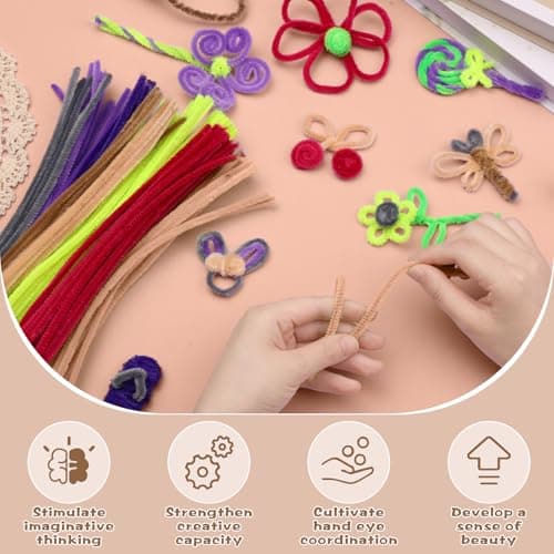 100 Pieces Pipe Cleaners Chenille Stem, Beige Color Pipe Cleaners Set for Pipe Cleaners DIY Arts Crafts Decorations, Chenille Stems Pipe Cleaners (7 mm x 12 Inch) — view 3