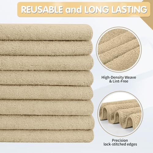 FIXSMITH Beige Microfiber Cleaning Cloth -Pack of 8, Highly Absorbent Cleaning Rags, 16"X12" All Purpose Cleaning Towels for Housekeeping, Kitchen, Car, Lint Free and Reusable Microfiber Towels — view 4