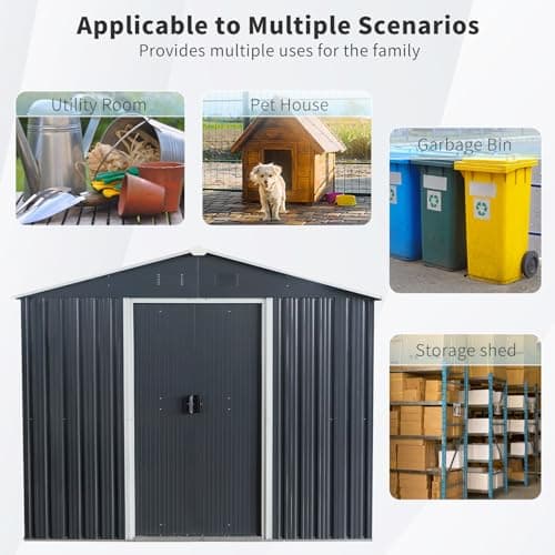 JT 8x10 FT Outdoor Storage Shed with Floor Frame, Metal Garden Shed with Sliding Doors, Waterproof Galvanized Steel Storage House for Backyard, Garden, Patio (Black) — view 5
