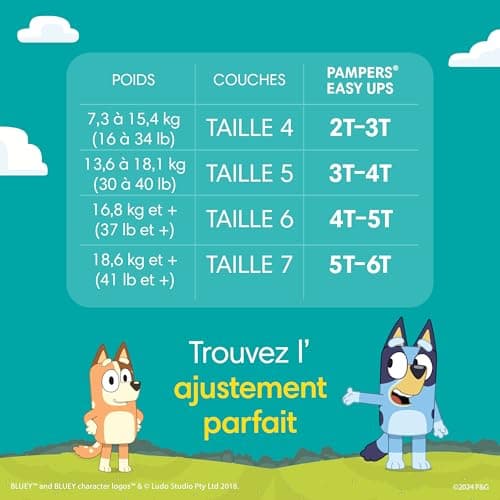 Pampers Easy Ups Girls & Boys Potty Training Pants, Size 7 (5T6T), Bluey Absorbent Training Underwear, Up to 100% Leakproof Day and Night, Hypoallergenic, 1 Pack (Count of 70) — view 13