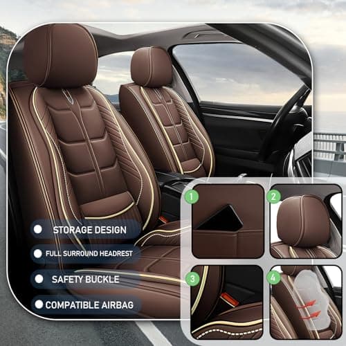 Car Seat Covers Fit for Ford F-150 2003-2024,5 Car Seat Cover,No-Slip Waterproof Breathable Faux Leather Automotive Seat Covers Auto Interior Covers(Standard 5 Seats,Coffee) — view 3