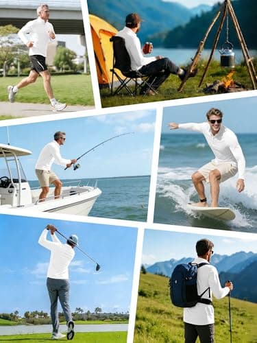 TUREFACE Men's Long Sleeve Golf 1/4 Zip Sun Protection Shirt UPF40+ Breathable Athletic Rash Guard for Outdoor Running White,Medium — view 5