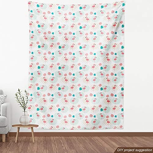 Ambesonne Tropical Fabric by The Yard, Flamingo Birds on Polka Dots Exotic Monstera Leaves Pastel Hawaiian, Decorative Fabric for Upholstery and Home Accents, 1 Yard, Coral Seafoam — view 3