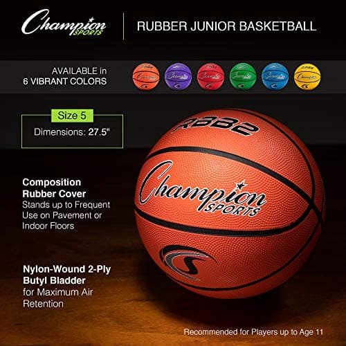 Champion Sports Rubber Junior Basketball, Heavy Duty - Pro Style Basketballs and Sizes - Premium Basketball Equipment, Indoor Outdoor - Physical Education Supplies (Size 5, Orange) — view 2