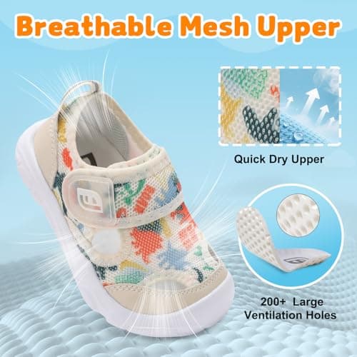 JOINFREE Closed Toe Water Sandals for Toddlers Wide Fit Quick-Dry Aqua Shoes with Anti-Collision Toe for Summer Activities Beige Dinasour Size 8 — view 3