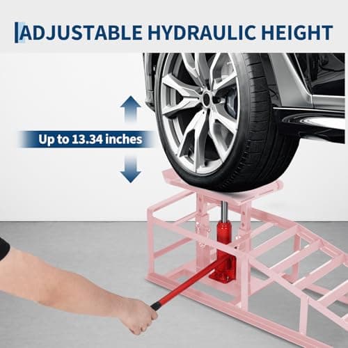 2 Pack Hydraulic Car Ramps for Oil Changes - 11,000 Lbs Capacity Heavy Duty Truck Ramps & SUV Ramps - Low Profile Car Lift with Adjustable Height 9.4" to 13.34" - Durable Steel Vehicle Service Ramps — view 3