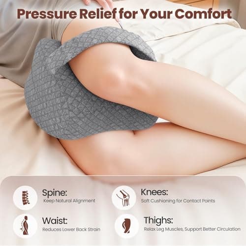 ComfyInLove Knee Pillow for Side Sleepers, Supportive Memory Foam Leg Pillow for Side Sleeping with Elastic Strap, Heart-Shape Pillow Between Legs for Pain Relief on Sciatica, Hip Joints, Gray — view 2