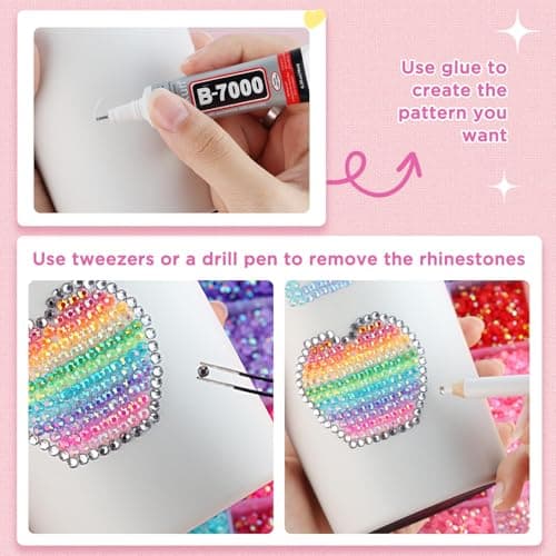 40 Colors Resin Rhinestones for Bedazzling, 32000 Pieces Flatback Gems 3mm, Craft Supplies with 3 Tubes B7000 Glue for Clothing, Shoes, Nail Art, DIY Jewelry Making, Diamond Art — view 5