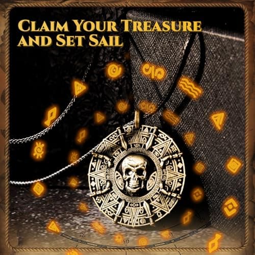 UNKENBO® Pirate Necklace for Men Women - Double-Sided Antique Brass Pirate Accessories, Cursed Skull Coin Medallion Jewelry, Authentic Halloween Cosplay Costume Jewelry Pendant Gift — view 5