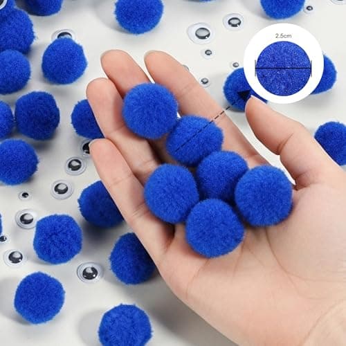 Caydo [400 pcs] - 300 Pieces 1 Inch Blue Pompoms with 100pieces Wiggle Eyes Multicolor Arts and Crafts Pom Poms Balls for Kids DIY Art Creative Crafts Home Decorations — view 2