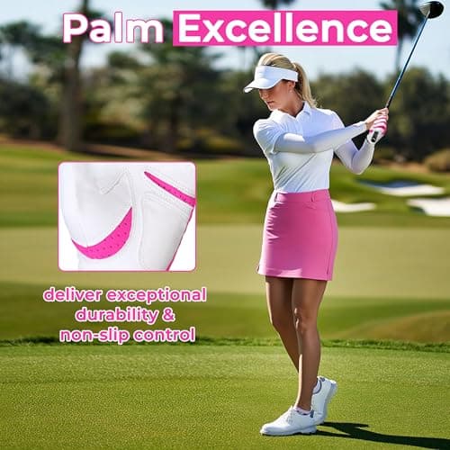 AIGEVTURE Womens Golf Gloves Left Hand Ladies Golf Gloves Breathable Yoga Mesh Back for Fashion Conscious Golfers Hot Pink M — view 3