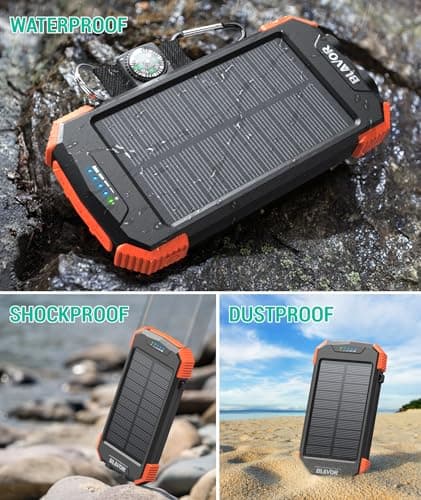 BLAVOR Solar Power Bank 10,000mAh, Portable Wireless Charger, 20W Fast Charging External Battery Pack with USB C for Cell Phones, Solar Panel Charging with Dual Flashlight for Camping — view 5