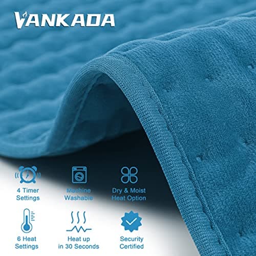 Heating Pad Electric Heat Pad, Hot Heated Pad,Moist Heat Heating Pad Moist and Dry Heat,Multiple Temp and Timer Settings (Blue, 24"X12") — view 2