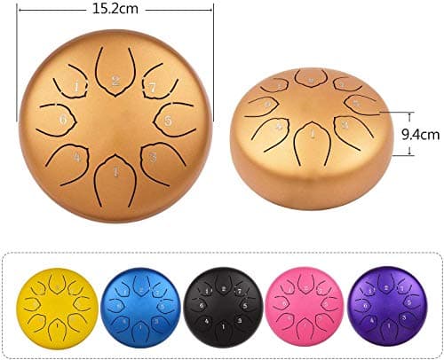 Musfunny Steel Tongue Drum : 6 Inch 8 Notes Steel Drums C Major with Drumsticks Bag Finger Cover - Handpan for Musical Education Meditation Percussion Musical Instruments — view 5