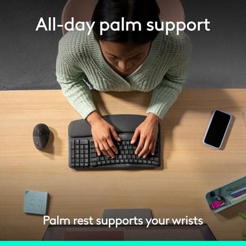 Logitech Wave Keys Wireless Ergonomic Keyboard with Cushioned Palm Rest, Comfortable Natural Typing, Easy-Switch, Bluetooth, Logi Bolt Receiver, for Multi-OS, Windows/Mac - Graphite — view 3