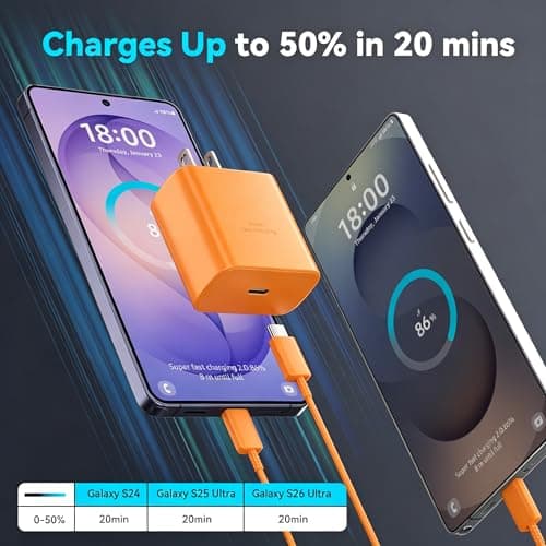 45W Super Fast Charger USB Type C Charger Cord 6.6FT with Android Phone Charger Fast Charging Block for Samsung Galaxy S25/S25 Ultra/S25+/S24 Ultra/S24/S24+/S23 Ultra/S23/S22/S20/S21/Note 10/20,Orange — view 2
