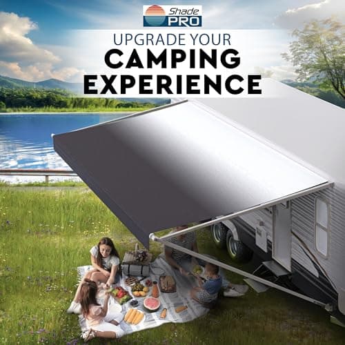 ShadePro - RV Awning Fabric Replacement - Premium Grade Weatherproof Vinyl - Universal Outdoor Canopy for Camper, Trailer, and Motorhome Awnings - Charcoal Fade - 17' (Fabric 16' 2")
