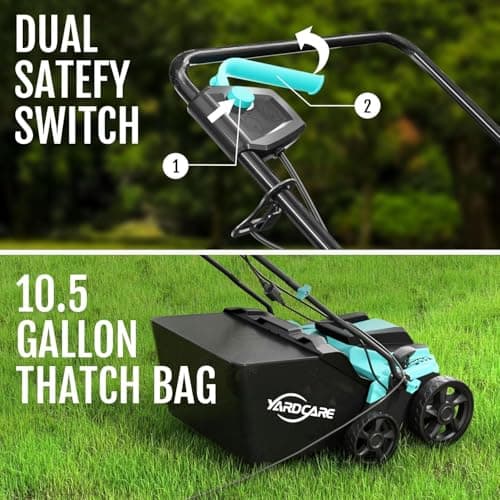 2-in-1 Electric Lawn Dethatcher & Scarifier – 10.5 Gal Thatch Bag, 5-Position Height Adjustment, Dual Switch for Healthier Grass — view 5
