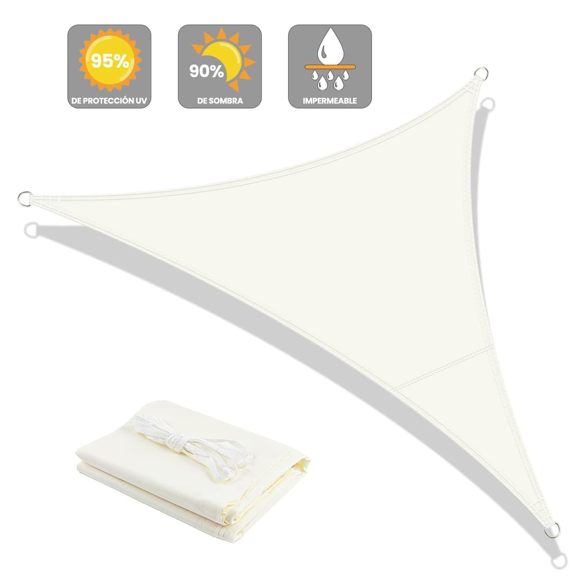 LOVE STORY Toldo Vela de Sombra Impermeable Triangular 3x3x3m Protección Rayos UV PES Toldos para Patio, Exterior Terrazas, Jardín, Balcon (Crema) — view 2
