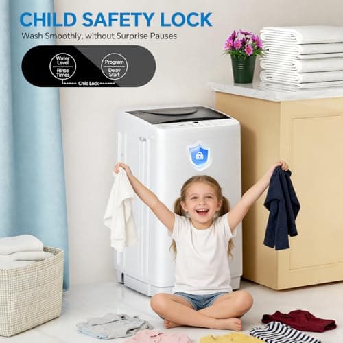 OLIXIS Portable Washing Machine, 7.7 lbs Full-Automatic Compact Laundry Washer, Stainless Steel Drum, 10 Wash Cycles, Auto-Balance Detection, LED Display, Mini Washer for Home, Apartment, Dorm, White — view 3