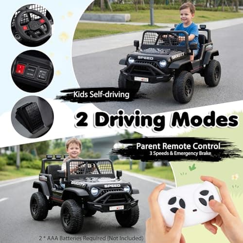 Costzon Ride on Truck, 24V Ride on Toys for Kids, Electric Vehicle with Parent Remote Control, Music, Horn, LED Headlights & Spring Suspension, Kids Car for Boys & Girls Aged 3+ (Black,24V) — view 2