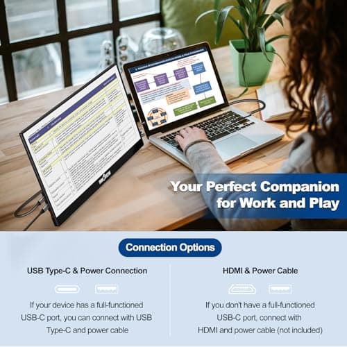 InnoView Portable Monitor 15.6" 1080P Portable Monitor for Laptop with Protective Sleeve Built-in 90° Adjustable Stand USB C HDMI Ultra-Slim Laptop Screen Extender for MacBook Phone PS Xbox Switch — view 2