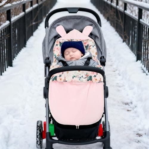 DILIMI Baby Car Seat Cover Winter, Warm & Cozy Baby Bunting Bag, Infant Carrier Cover for Girls and Boys, Pink Floral — view 5