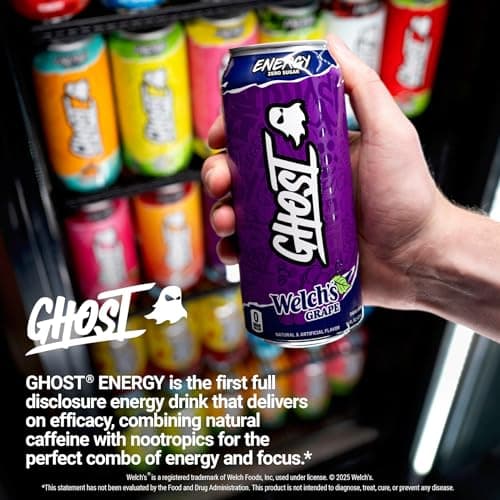 GHOST Energy Drink - 12-Pack, Welch's Grape, 16oz Cans - Energy & Focus & No Artificial Colors - 200mg of Natural Caffeine, L-Carnitine & Taurine - Gluten-Free & Vegan — view 5