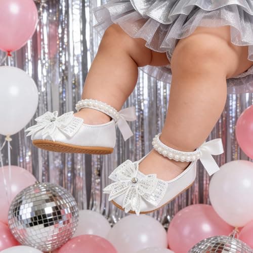 Baby Princess Shoes Mary Jane Infant First Walkers Shoes with Bow & Pearl — view 6