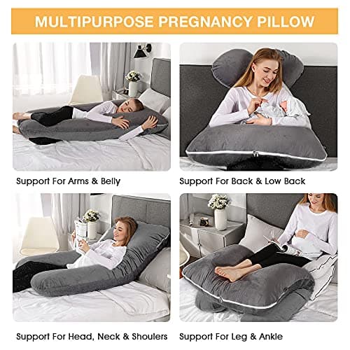 Chilling Home 59 Inch Pregnancy Pillow for Sleeping, Maternity Pillow for Pregnant Women, Full Body Pillow for Adults, Comfort U Shaped Pregnancy Pillow with Removable Washable Velvet Cover, Dark Grey — view 5