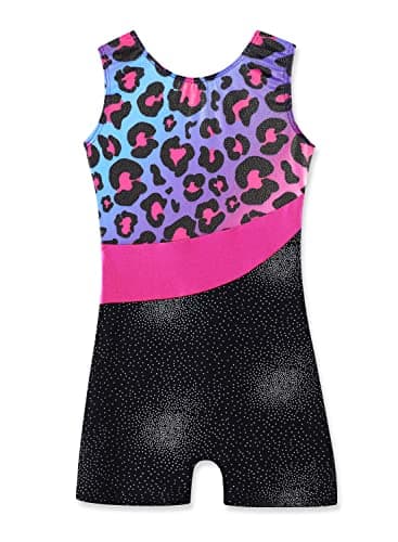 Kidsparadisy Girls Leotards for Gymnastics Outfits Sparkle Kids Sleeveless One-Piece Colorful Dancewear Bodysuit,Leopard 110(3-4Y)