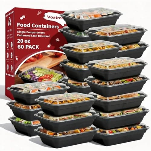 Voatree 60 Pack 20 oz Meal Prep Containers Reusable, Plastic Food Storage Container with Lids,Leakproof To Go Lunch Boxes, BPA-Free,Freezer, Microwave, Dishwasher Safe Take Out Containers