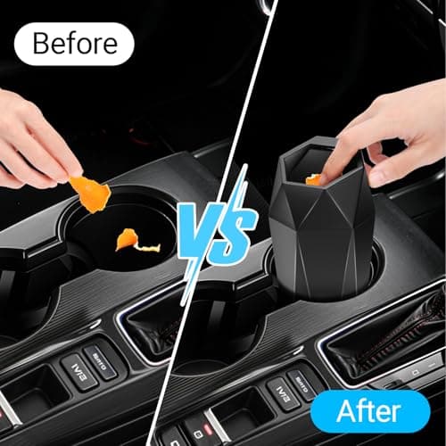 Ceecysaa Car Trash Can with Lid, Includes 30 Bags, Cup Holder Bin, Black