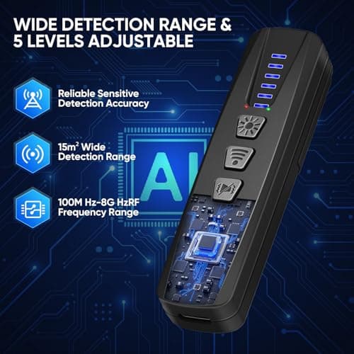 AI Hidden Camera Detector, Anti-Spy Camera Finder RF Signal & WiFi Scanner Hidden Devices Detector for GPS Trackers, 4 Modes for Hotel, Bathroom, Office, Car Travel Security (Black) — view 2