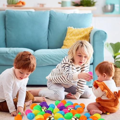 Abakuku 300 Pcs Easter Eggs,2.35" Assorted Bright Colors Plastic Easter Eggs for Easter Hunt,Easter Themed,Decorations,Basket Stuffers Fillers — view 5