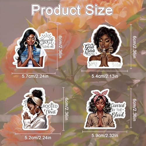 Vemfare Black Women Stickers for Women - 50 Pcs Prayer Water Bottle Stickers for Vision Board, Inspirational Waterproof Scrapbook Decals, Motivational Vinyl Sticker for Laptop Journaling — view 2