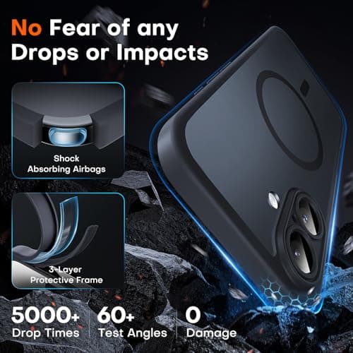 TOCOL Magnetic for iPhone 16 Case, Upgraded Full Camera Protection, Fit for MagSafe, Rugged Phone Case for iPhone 16 6.1 Inch, Drop Protection, Anti-Scratch, Black — view 3