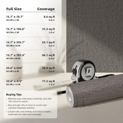 WADILE Grasscloth Peel and Stick Wallpaper 15.7in x 78.7in, Textured Contact Paper for Cabinets, Faux Linen Wall Paper Pull and Stick, Fabric Vinyl Wallpaper Self Adhesive Brown Gray — view 5