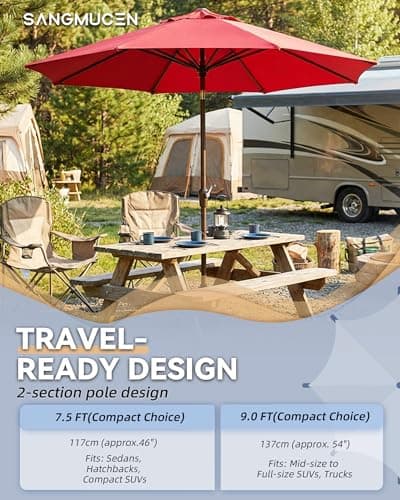 SANGMUCEN 7.5ft Patio Umbrella - 8 Sturdy Ribs Outdoor Umbrella with 30° Dual-Tilt, UPF 50+ UV Protective Waterproof Market Parasol de Patio for Garden, Pool, Balcony & Bistro Tables, Red HPU075R — view 10