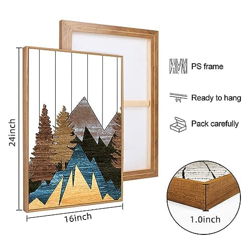 CHDITB Mountain Wall Art Set, Country Woodcut Wall Decor, Rustic Geometric Forest Pictures Artwork, Nature Landscape Wall Decor, National Park Framed Canvas Paintings For Living Room Bedroom 16"x24"X3 — view 5